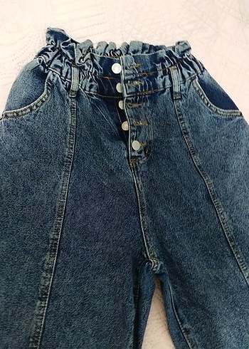 LC Waikiki Düğmeli Gri Mavi Kadın Salaş Kot Pantolon
