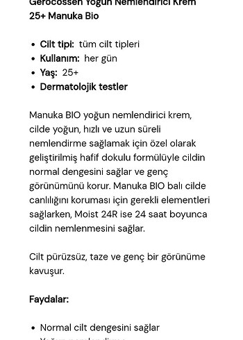 Diğer Gerocossen Manuka Bio Yoğun Nemlendirici Krem