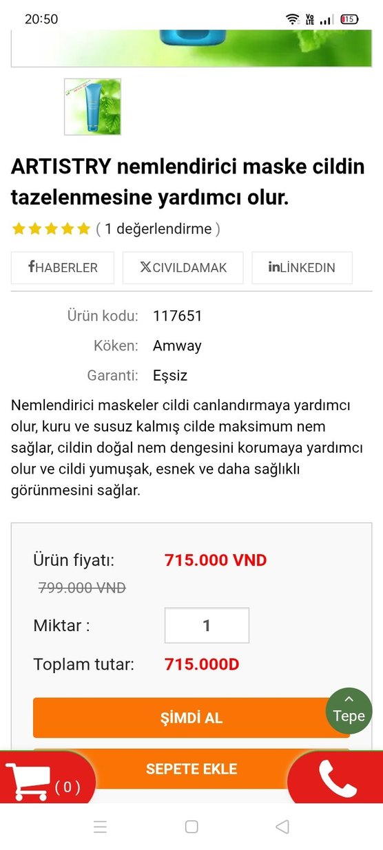 ARTISTRY HYDRA.V Nemlendirici Maske - Görsel 2