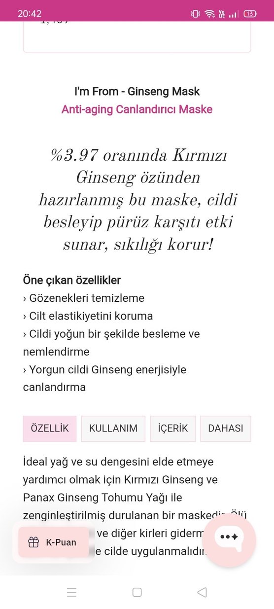 I'm From Ginseng Mask 120gr Anti-Aging Maske - Görsel 3