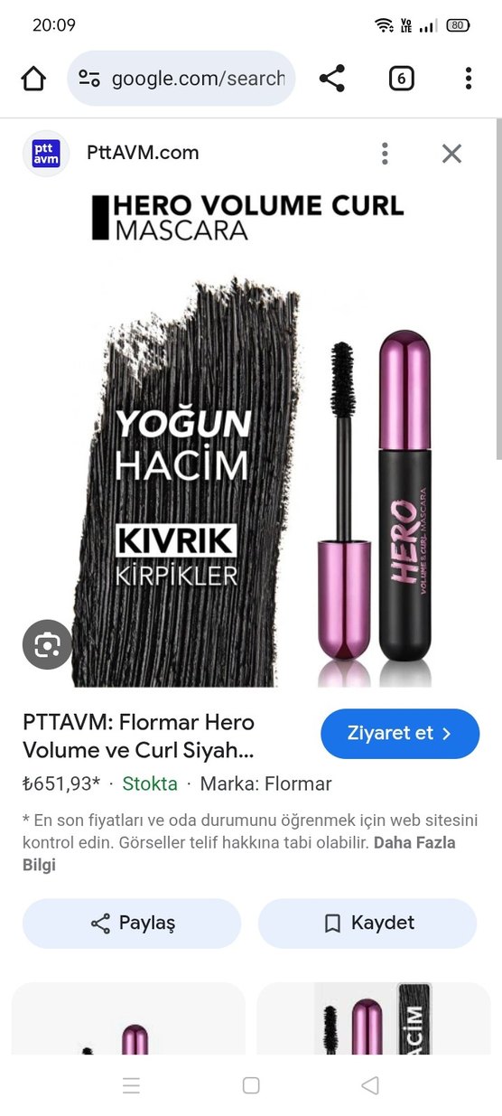 Flormar Hero Volume&Curl Mor Maskara - Görsel 2