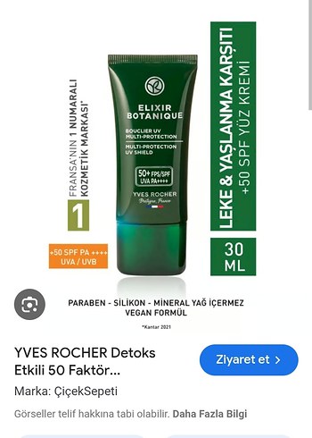 Yves Rocher Elixir Botanique SPF 50 Güneş Kremi - Görsel 2
