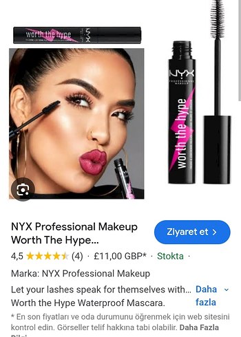 NYX Worth The Hype Suya Dayanıklı Maskara - Koyu Pembe