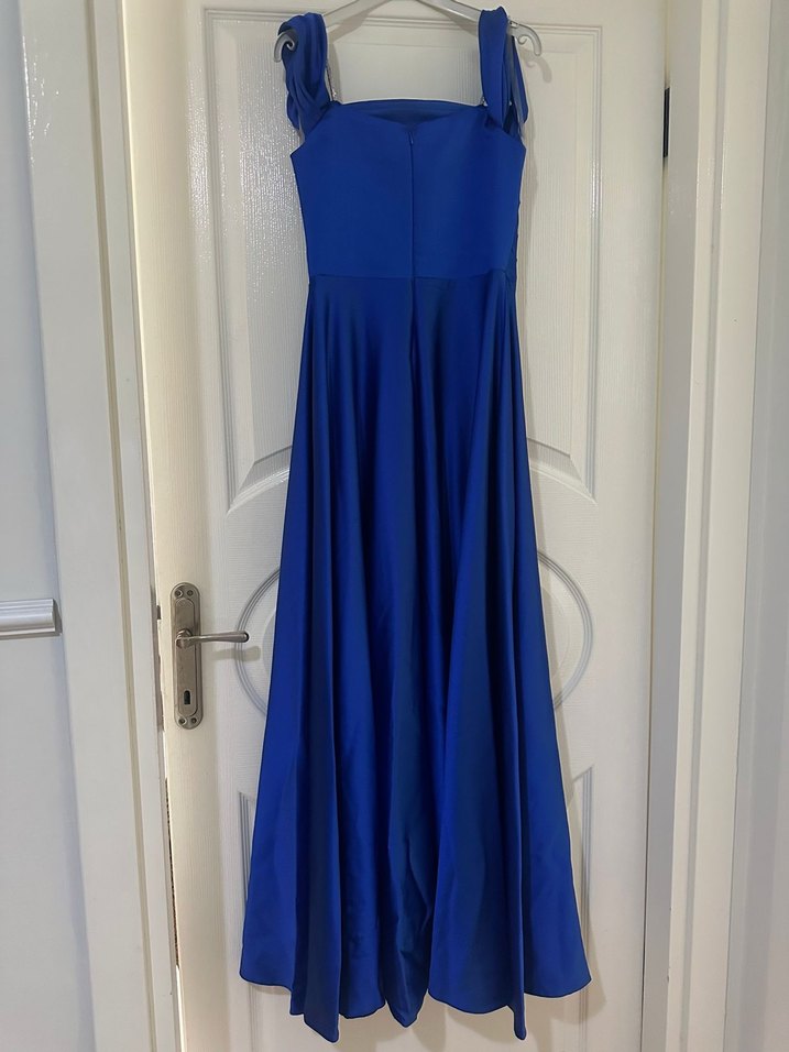 Mavi Drapeli Uzun Abiye Elbise - Görsel 4