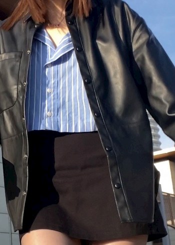 Düğmeli Deri Gömlek Ceket - Görsel 2