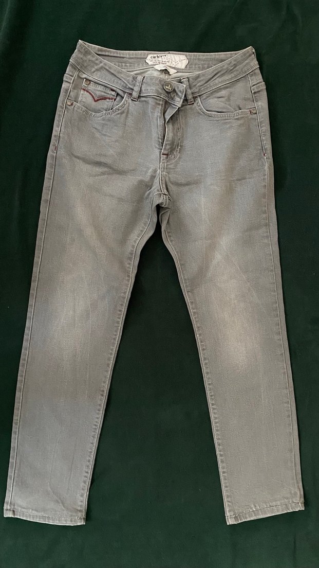 Gri Düğmeli Erkek Kot Pantolon - Görsel 4