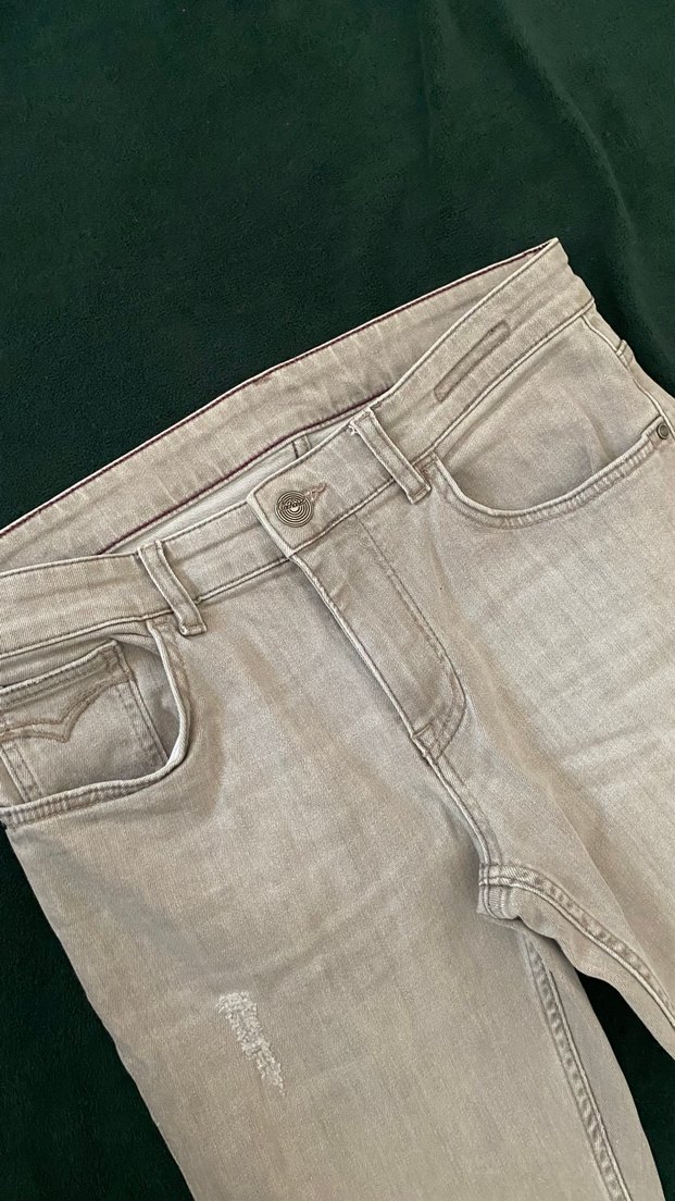 Açık Gri Erkek Slim Fit Denim Pantolon - Görsel 3