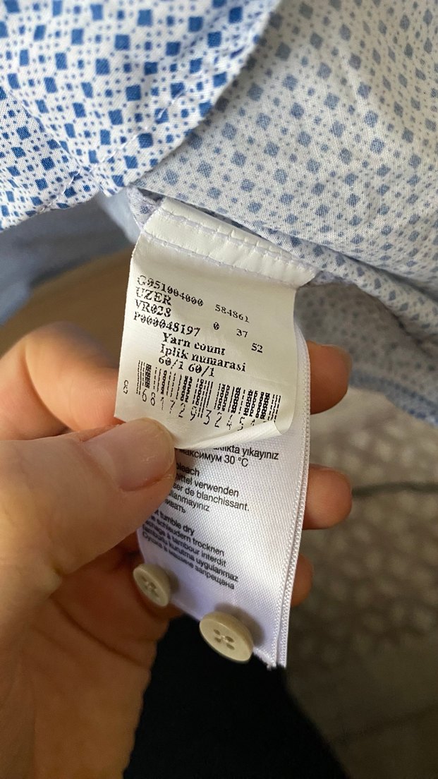 Erkek Mavi Desenli Pamuklu Uzun Kollu Gömlek - Görsel 5