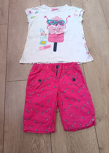 LC Waikiki Kız Bebek Renkli Baskılı Dantelli Kısa Kollu Takım