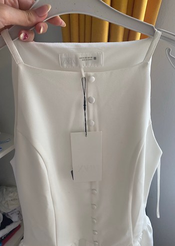 zara Düğmeli Beyaz Mini Elbise - Görsel 2