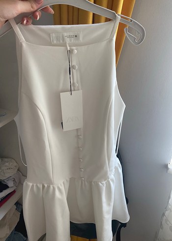zara Düğmeli Beyaz Mini Elbise - Görsel 3