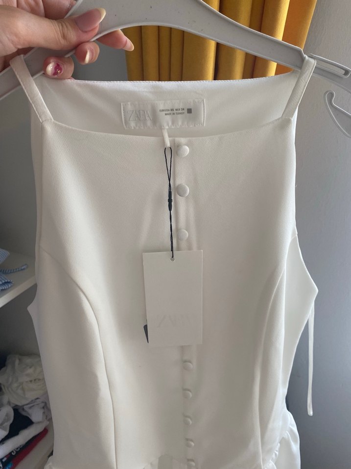zara Düğmeli Beyaz Mini Elbise - Görsel 2