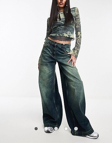Collusion Su Yeşili Yıkamalı Oversize Baggy Jeans