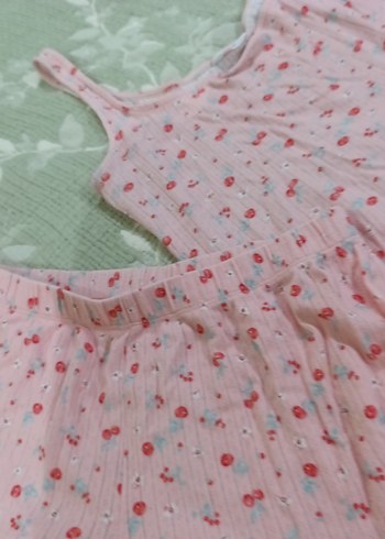 s Beden pembe Renk penti Pembe Kolsuz Mini Pijama Takımı