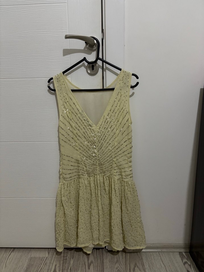 Boncuk İşlemeli Bej Bohem Elbise - Görsel 2