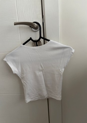 Beyaz Crop Tişört - Görsel 2