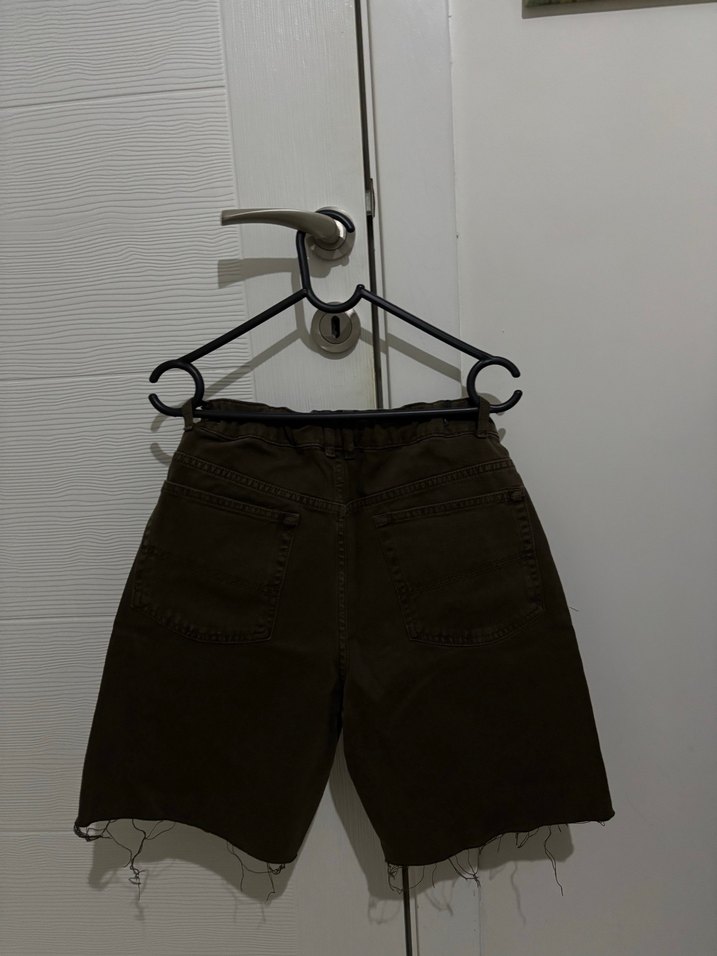 Kadın Kahverengi Salaş Denim Şort - Görsel 2