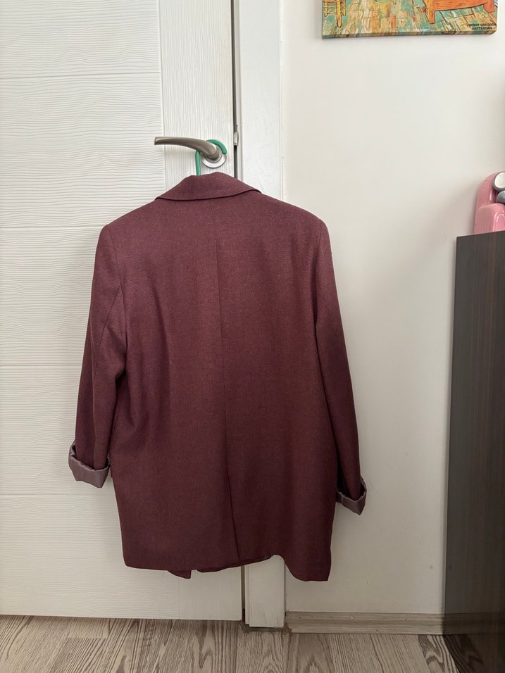 Bordo Düğmeli Kadın Blazer Ceket - Görsel 2