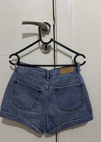 Kadın Mavi Kemerli Mini Denim Şort - Görsel 2