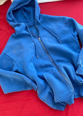 Parlak Mavi Kapüşonlu Fermuarlı Sweatshirt - Görsel 4