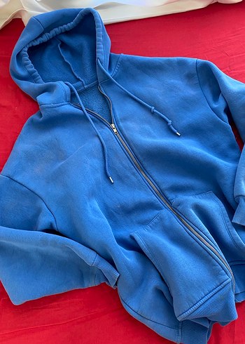 Parlak Mavi Kapüşonlu Fermuarlı Sweatshirt - Görsel 2