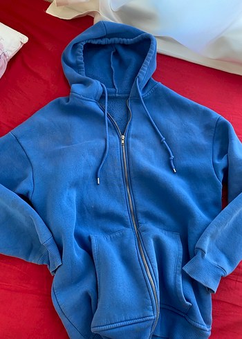 Parlak Mavi Kapüşonlu Fermuarlı Sweatshirt - Görsel 5