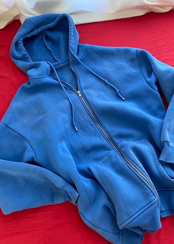 Parlak Mavi Kapüşonlu Fermuarlı Sweatshirt - Görsel 9