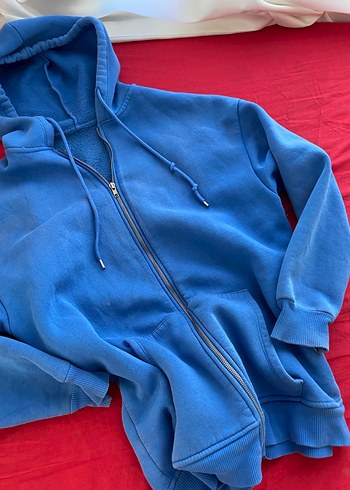 Parlak Mavi Kapüşonlu Fermuarlı Sweatshirt - Görsel 8
