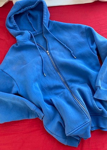 Parlak Mavi Kapüşonlu Fermuarlı Sweatshirt - Görsel 3