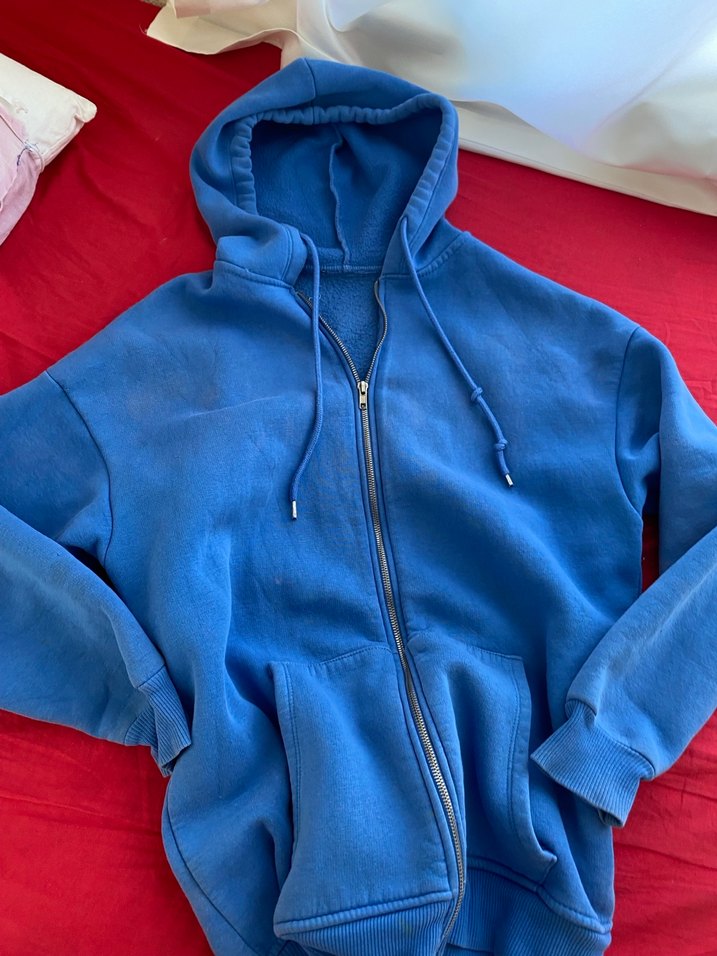 Parlak Mavi Kapüşonlu Fermuarlı Sweatshirt - Görsel 5