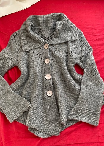 Gri Örgü Kadın Hırka, Uzun Kollu, Rahat Kesim - Görsel 8