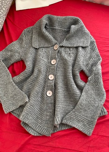 Gri Örgü Kadın Hırka, Uzun Kollu, Rahat Kesim - Görsel 4