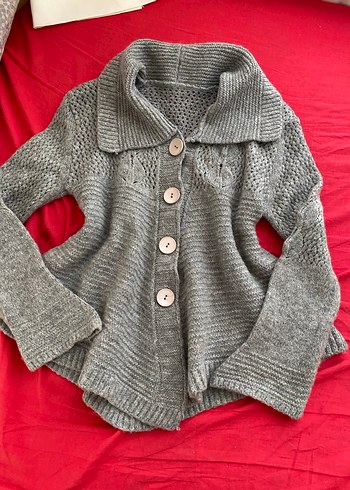 Gri Örgü Kadın Hırka, Uzun Kollu, Rahat Kesim - Görsel 2