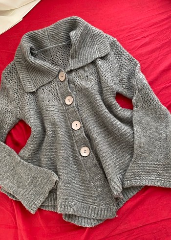 Gri Örgü Kadın Hırka, Uzun Kollu, Rahat Kesim - Görsel 9