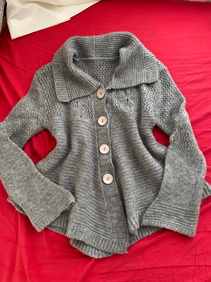 Gri Örgü Kadın Hırka, Uzun Kollu, Rahat Kesim - Görsel 5