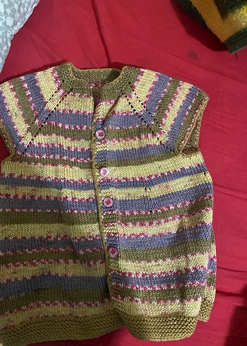 Kız Çocuk Çok Renkli Örgü Yelek - Görsel 2