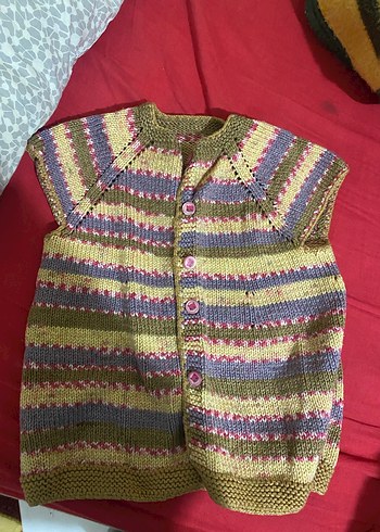 Kız Çocuk Çok Renkli Örgü Yelek - Görsel 3