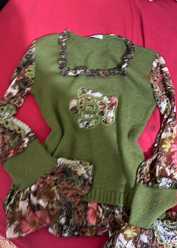 Yeşil Desenli Uzun Kollu Triko Kazak - Görsel 7