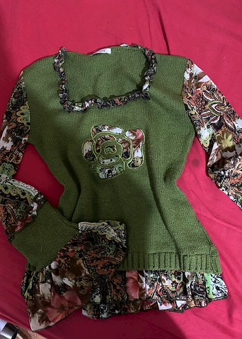 Yeşil Desenli Uzun Kollu Triko Kazak - Görsel 3