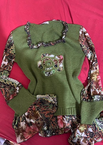 Yeşil Desenli Uzun Kollu Triko Kazak - Görsel 11