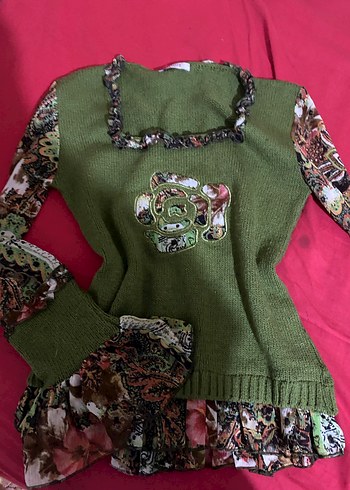 Yeşil Desenli Uzun Kollu Triko Kazak - Görsel 10