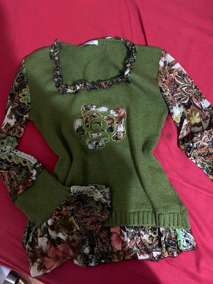 Yeşil Desenli Uzun Kollu Triko Kazak - Görsel 3