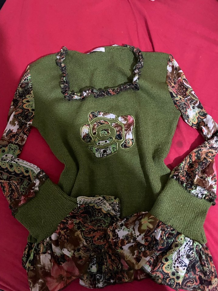 Yeşil Desenli Uzun Kollu Triko Kazak - Görsel 5