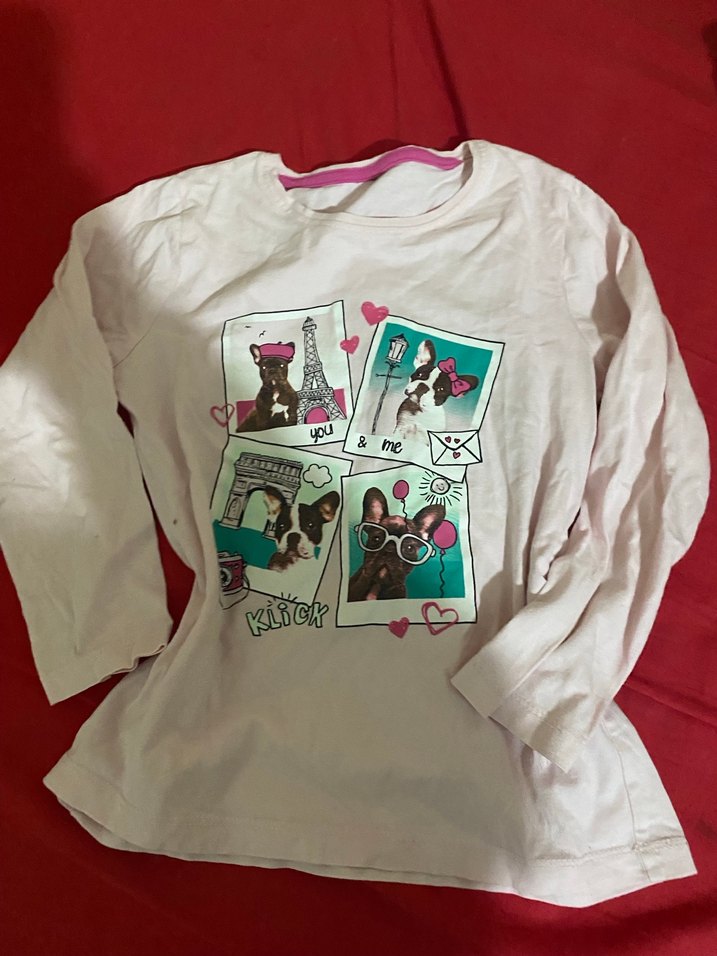 Kız Çocuk Uzun Kollu Baskılı Pembe Tişört - Görsel 2