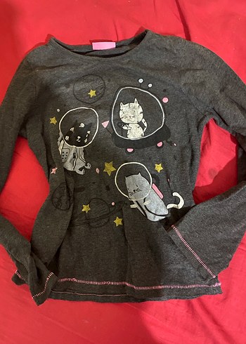 Kız Çocuk Gri Baskılı Uzun Kollu Tişört - Görsel 3