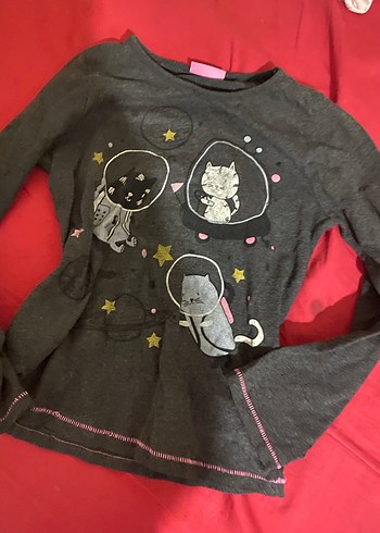 Kız Çocuk Gri Baskılı Uzun Kollu Tişört - Görsel 4