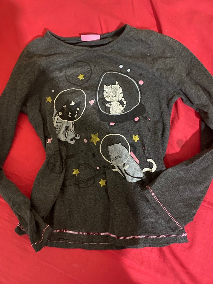 Kız Çocuk Gri Baskılı Uzun Kollu Tişört - Görsel 3