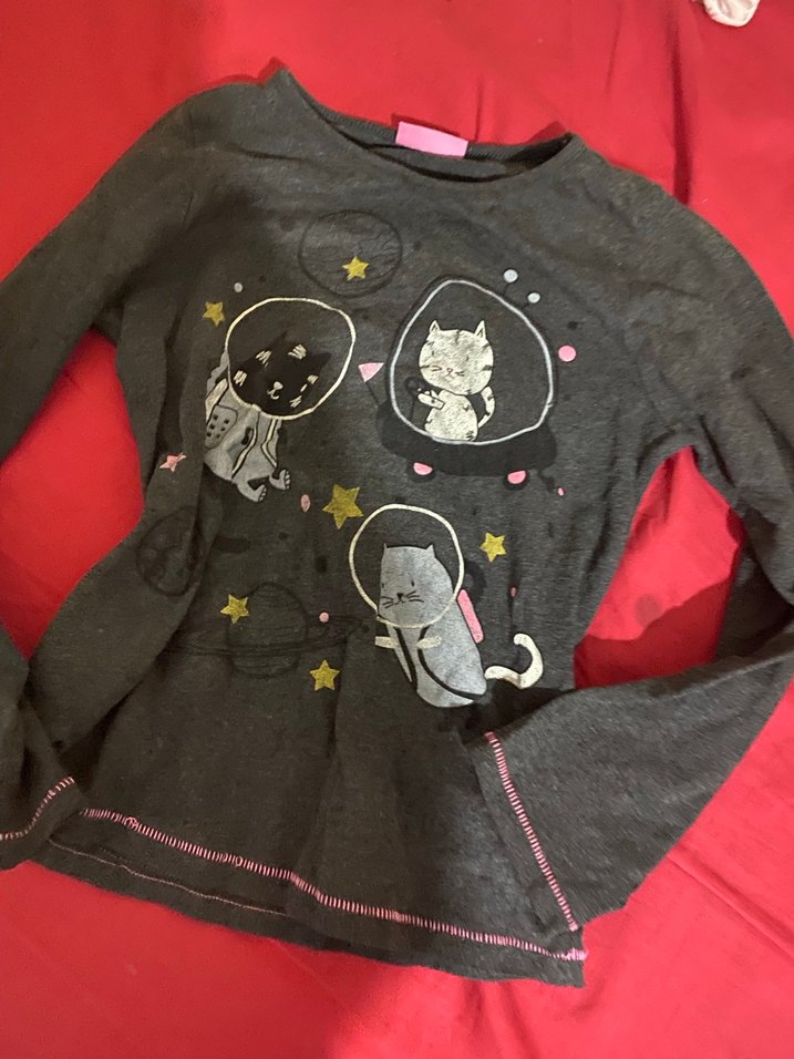 Kız Çocuk Gri Baskılı Uzun Kollu Tişört - Görsel 4