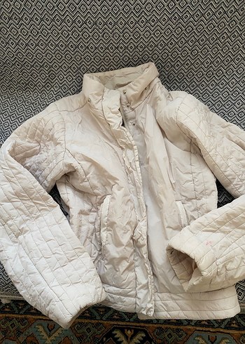 Düğmeli Beyaz Kadın mont - Görsel 2