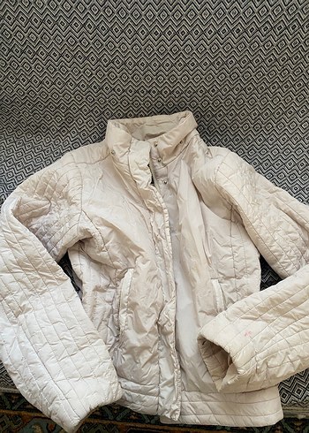 Düğmeli Beyaz Kadın mont - Görsel 6